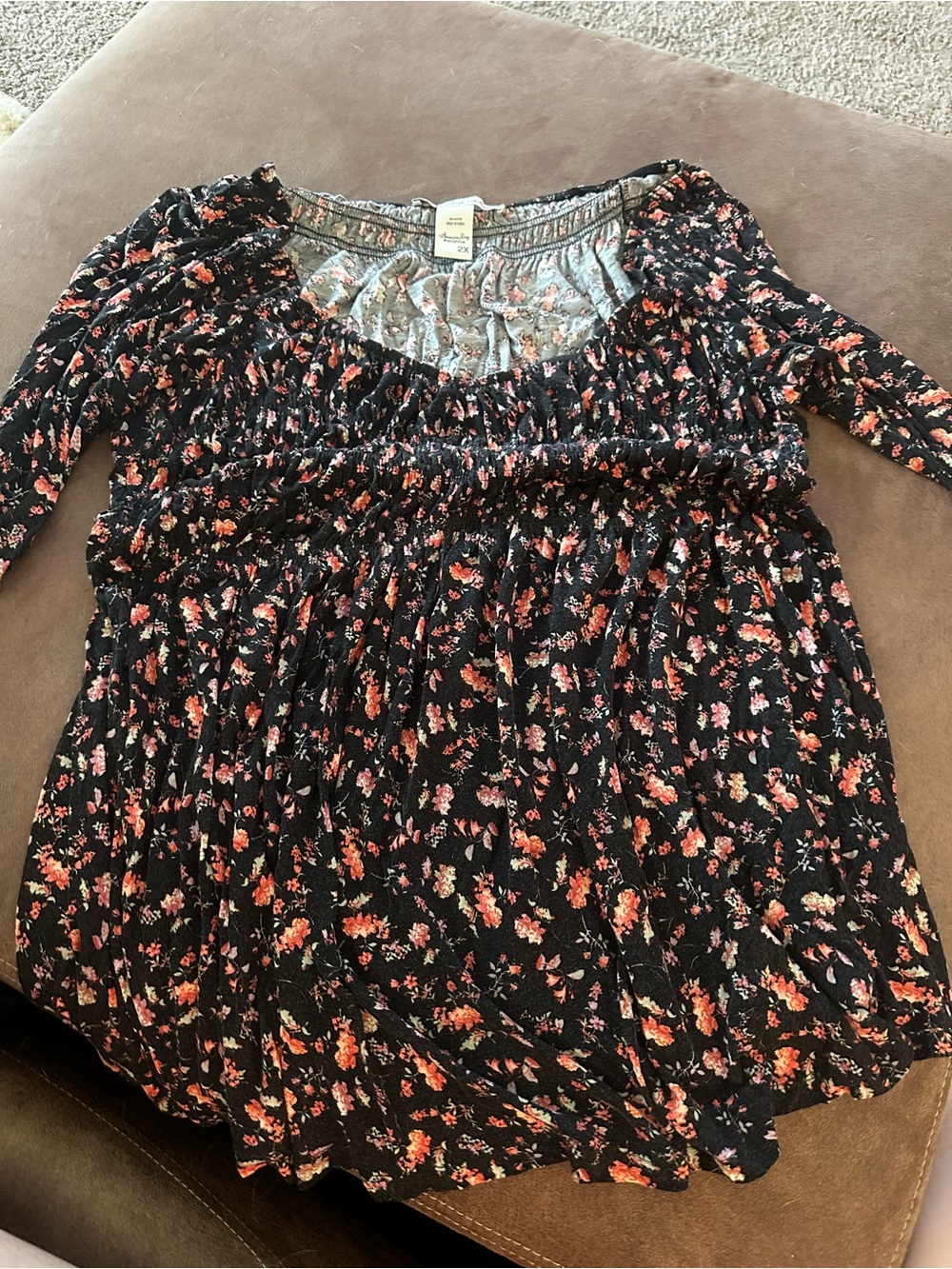 American Rag Black Floral Smocked Tunic